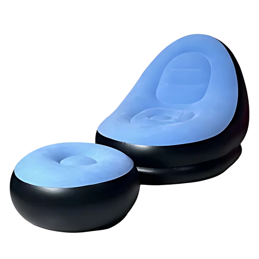 Kit Sofá Inflável Impermeável + Puff Almofada + Bomba de Ar